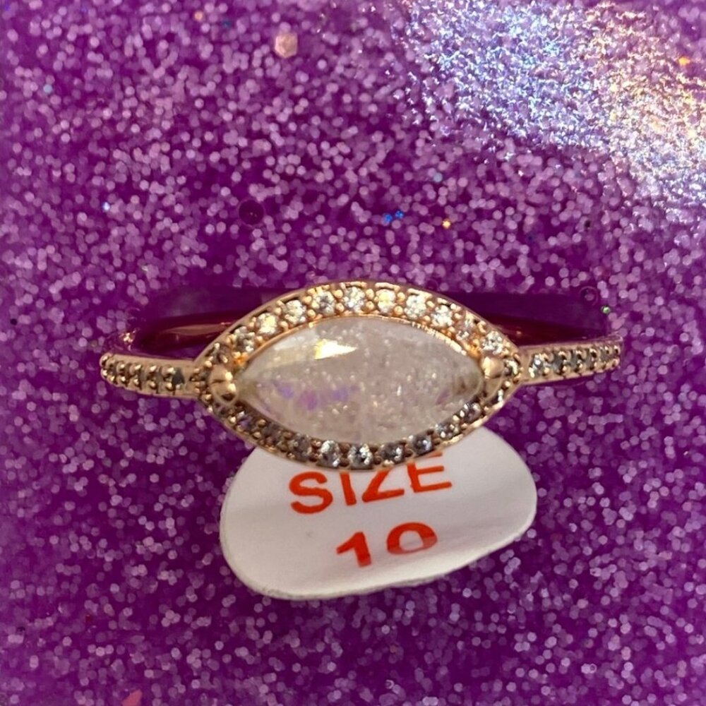 Fancy in Love Ring Size 10 White Ice Crystal on Rose Gold Plating - Bomb Party